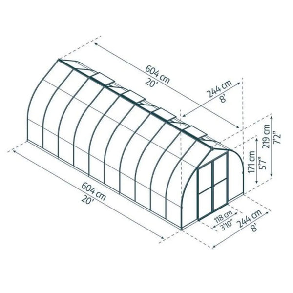 Bella 8 ft. x 20 ft. Greenhouse Kit - Silver Structure & Twin Wall Panels