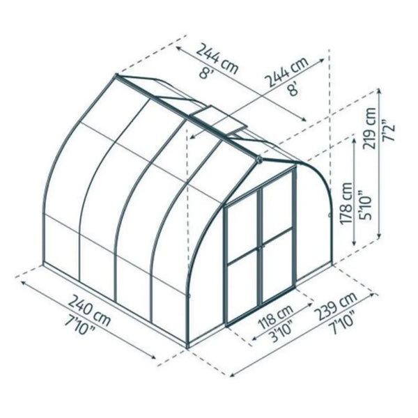 Bella 8 ft. x 8 ft. Greenhouse Kit - Silver Structure & Twin Wall Panels