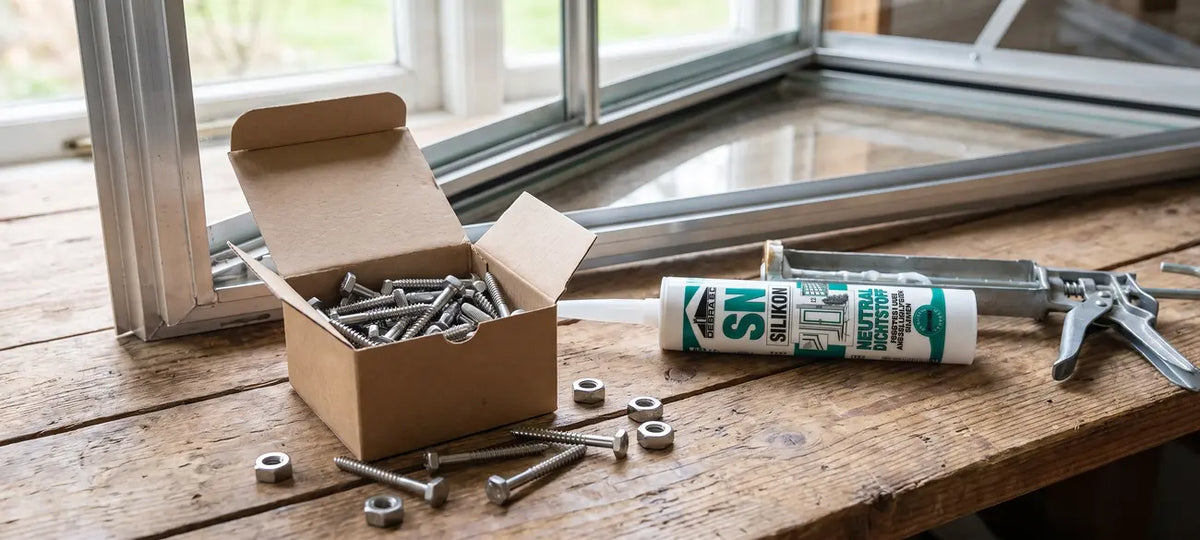 Greenhouse hardware including hammer-head screws and silicone sealant