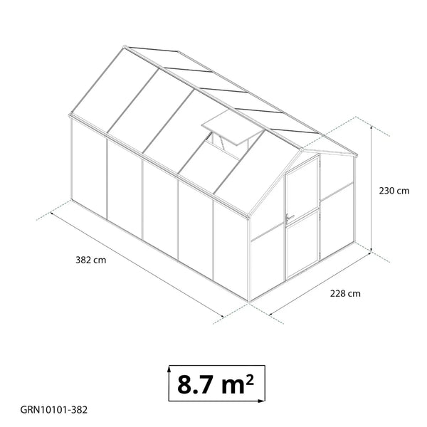 Greenhouse Premium Black 382 cm – Glass/Polycarbonate