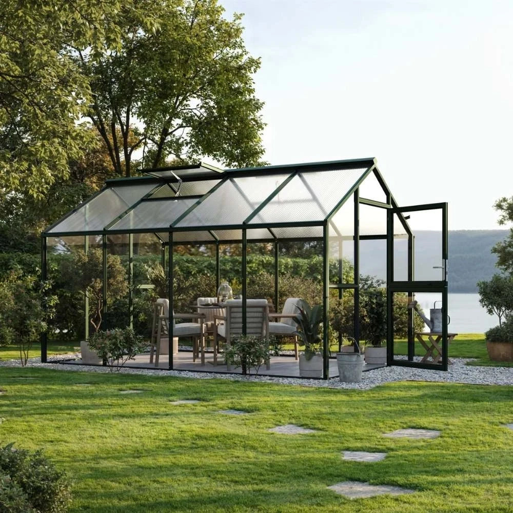 Greenhouse Novum IV, 4 mm glass + polycarbonate, fir green